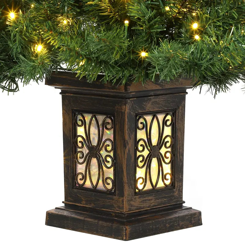 Gaomon 4.5 Ft Pre-Lit Artificial Fiber Optic Christmas Tree (1 PCS) - Potted with 300 LED Lights, 8 Lighting Modes, Antique Urn Base, Festive Ornaments, Indoor/Outdoor Holiday Magic Home Decor, Christmas Gifts
