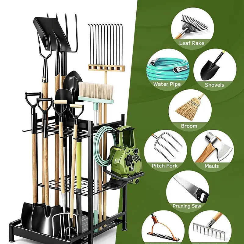 New Heavy-Duty Steel Garden Tool Organizer Tower Rack with Storage Hooks, Holds 50+ Tools for Garage, Outdoor Home Organization
