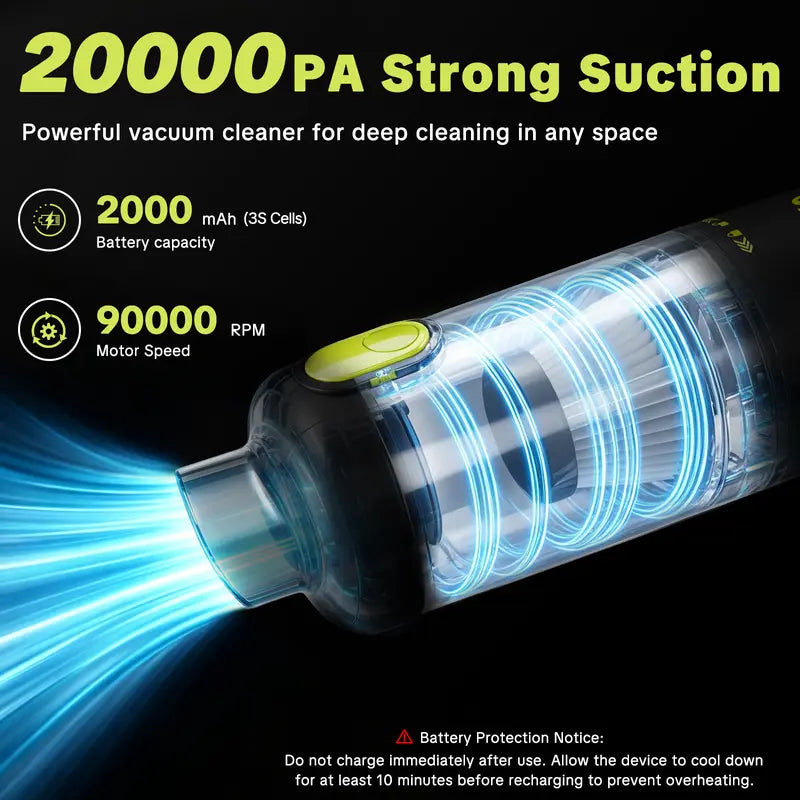 SEESE Car Vacuum Portable Cordless, 20000Pa 2 in 1 Vacuum Cleaner&Air Duster, 100W Brushless Motor Handheld Vacuum Cordless with 6000Mah Battery, Multi-Nozzles for Car, Home, Office, Pet Toolupgrade