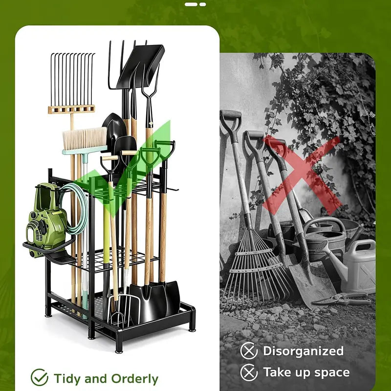 New Heavy-Duty Steel Garden Tool Organizer Tower Rack with Storage Hooks, Holds 50+ Tools for Garage, Outdoor Home Organization