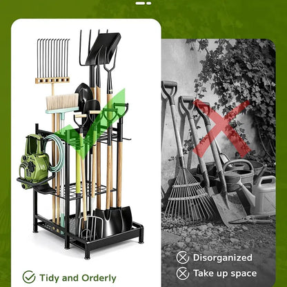 New Heavy-Duty Steel Garden Tool Organizer Tower Rack with Storage Hooks, Holds 50+ Tools for Garage, Outdoor Home Organization