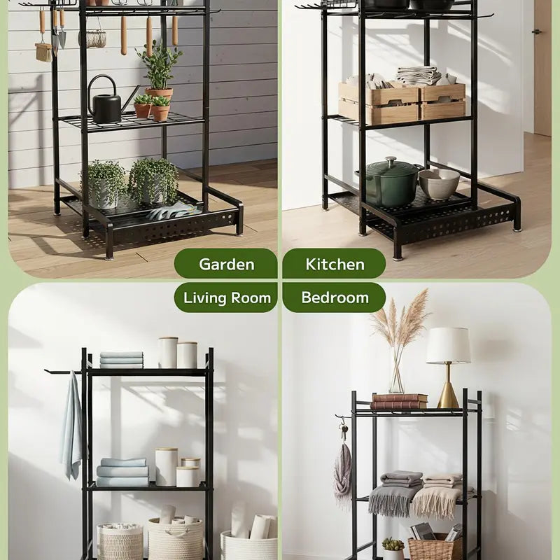 New Heavy-Duty Steel Garden Tool Organizer Tower Rack with Storage Hooks, Holds 50+ Tools for Garage, Outdoor Home Organization