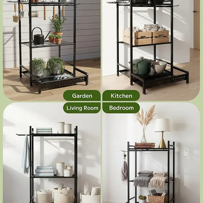 New Heavy-Duty Steel Garden Tool Organizer Tower Rack with Storage Hooks, Holds 50+ Tools for Garage, Outdoor Home Organization