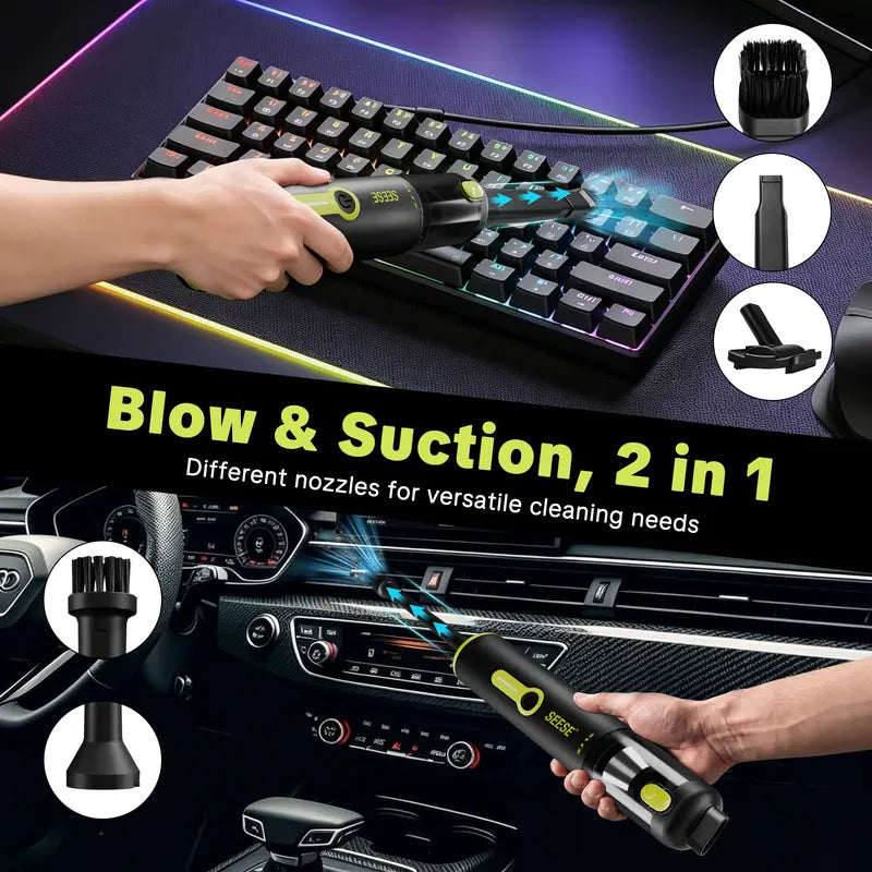 SEESE Car Vacuum Portable Cordless, 20000Pa 2 in 1 Vacuum Cleaner&Air Duster, 100W Brushless Motor Handheld Vacuum Cordless with 6000Mah Battery, Multi-Nozzles for Car, Home, Office, Pet Toolupgrade