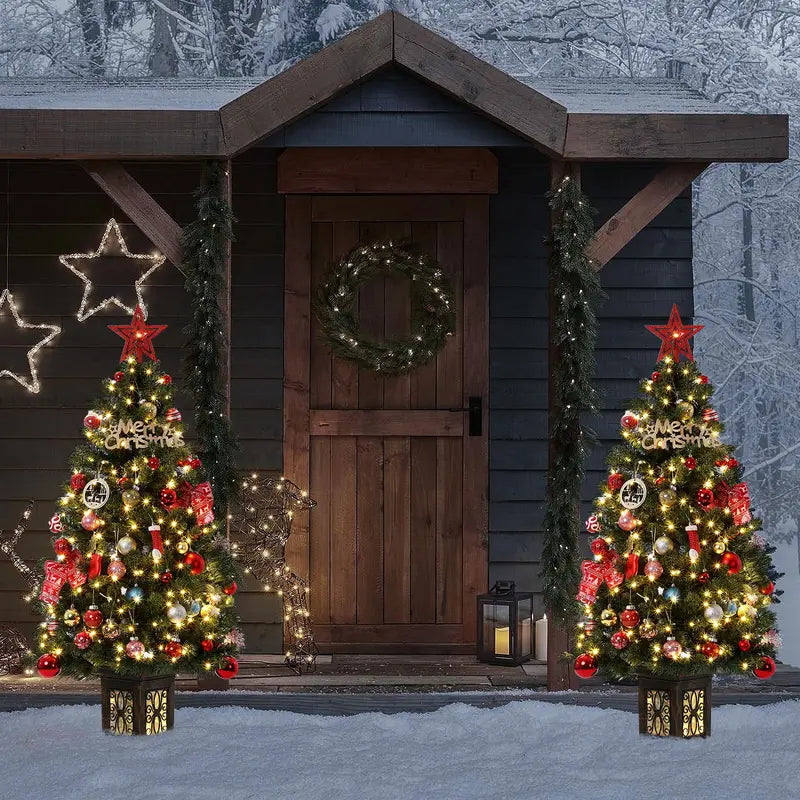 Gaomon 4.5 Ft Pre-Lit Artificial Fiber Optic Christmas Tree (1 PCS) - Potted with 300 LED Lights, 8 Lighting Modes, Antique Urn Base, Festive Ornaments, Indoor/Outdoor Holiday Magic Home Decor, Christmas Gifts