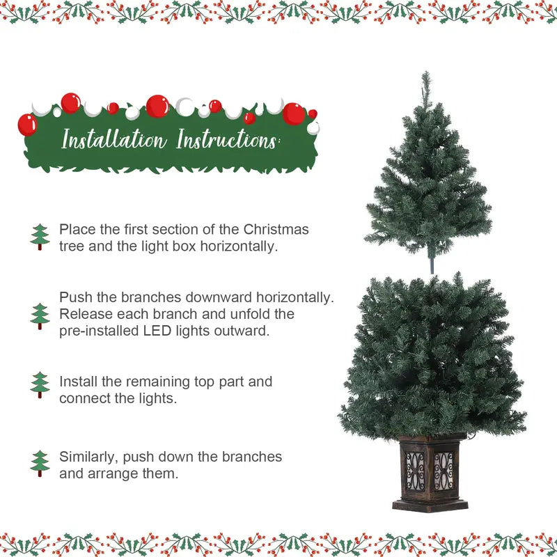 Gaomon 4.5 Ft Pre-Lit Artificial Fiber Optic Christmas Tree (1 PCS) - Potted with 300 LED Lights, 8 Lighting Modes, Antique Urn Base, Festive Ornaments, Indoor/Outdoor Holiday Magic Home Decor, Christmas Gifts