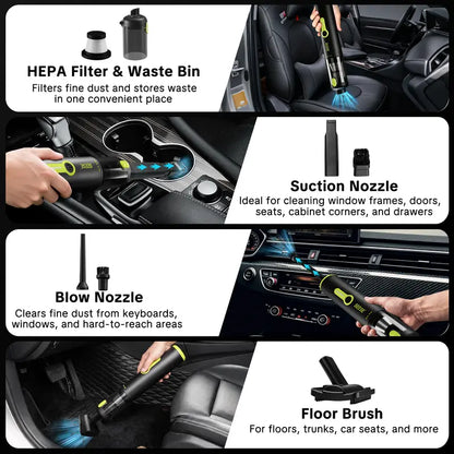 SEESE Car Vacuum Portable Cordless, 20000Pa 2 in 1 Vacuum Cleaner&Air Duster, 100W Brushless Motor Handheld Vacuum Cordless with 6000Mah Battery, Multi-Nozzles for Car, Home, Office, Pet Toolupgrade
