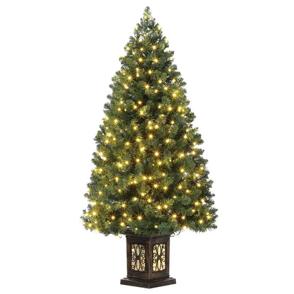 Gaomon 4.5 Ft Pre-Lit Artificial Fiber Optic Christmas Tree (1 PCS) - Potted with 300 LED Lights, 8 Lighting Modes, Antique Urn Base, Festive Ornaments, Indoor/Outdoor Holiday Magic Home Decor, Christmas Gifts