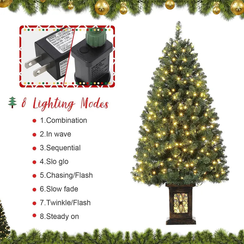 Gaomon 4.5 Ft Pre-Lit Artificial Fiber Optic Christmas Tree (1 PCS) - Potted with 300 LED Lights, 8 Lighting Modes, Antique Urn Base, Festive Ornaments, Indoor/Outdoor Holiday Magic Home Decor, Christmas Gifts