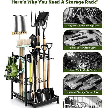 New Heavy-Duty Steel Garden Tool Organizer Tower Rack with Storage Hooks, Holds 50+ Tools for Garage, Outdoor Home Organization