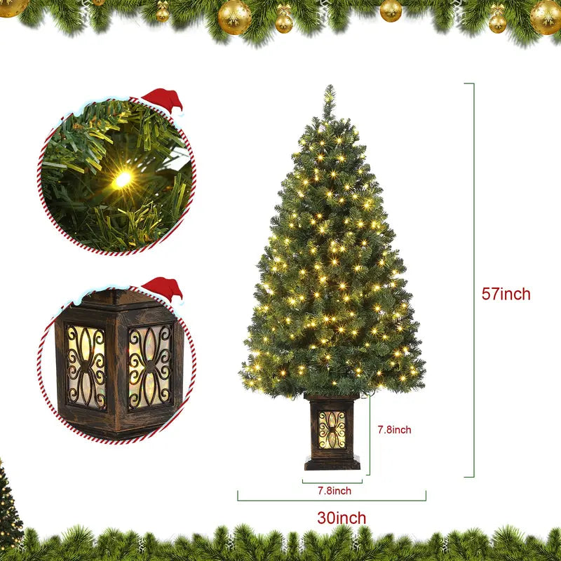 Gaomon 4.5 Ft Pre-Lit Artificial Fiber Optic Christmas Tree (1 PCS) - Potted with 300 LED Lights, 8 Lighting Modes, Antique Urn Base, Festive Ornaments, Indoor/Outdoor Holiday Magic Home Decor, Christmas Gifts