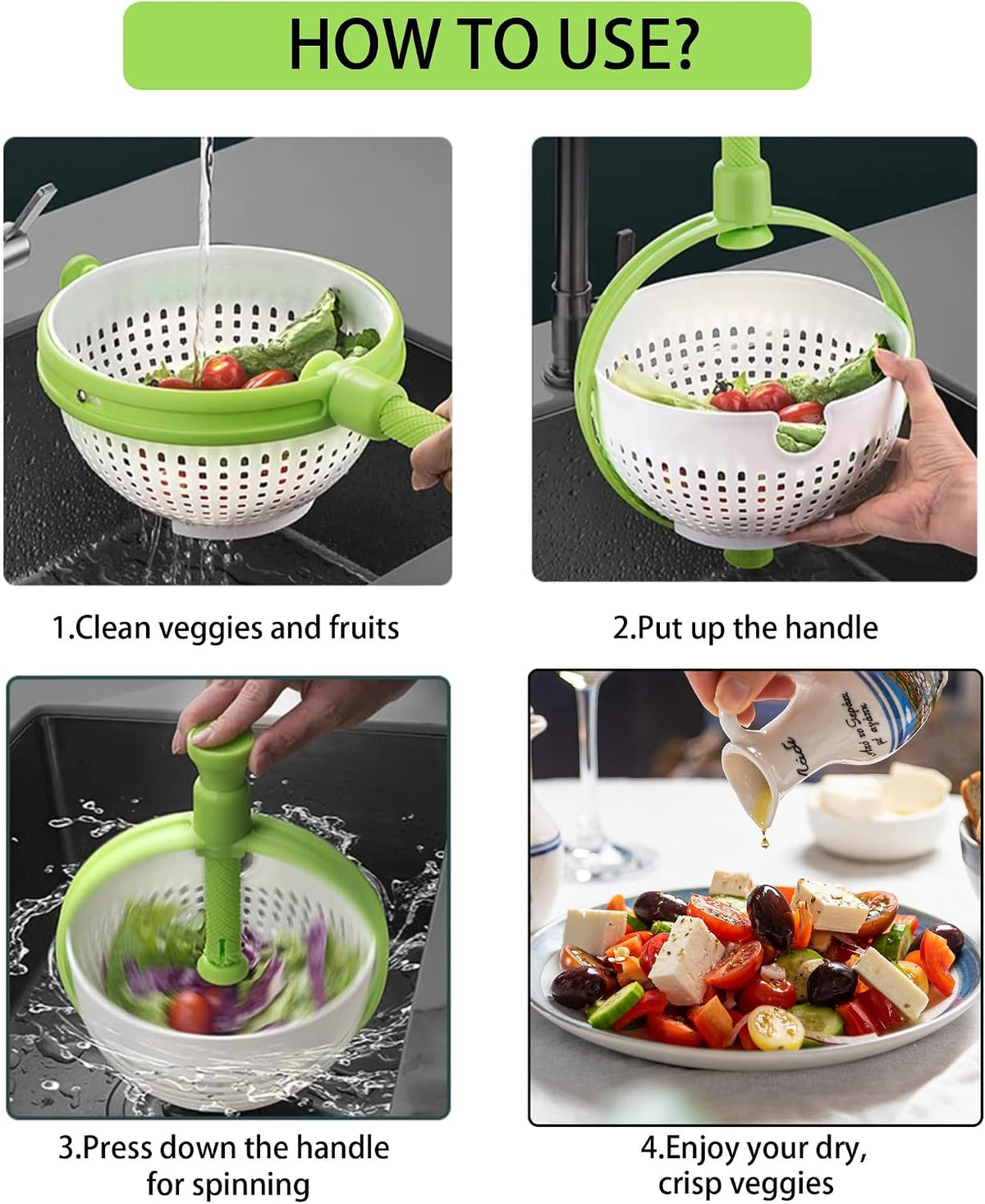 Collapsible Salad Spinner 3-In-1, 3Qt Space Saving Colander & Vegetable Dryer, Foldable for Easy Storage, Dishwasher Safe, Bpa-Free, Non-Slip Base, for Small Kitchens, Dorms, RV, Camping