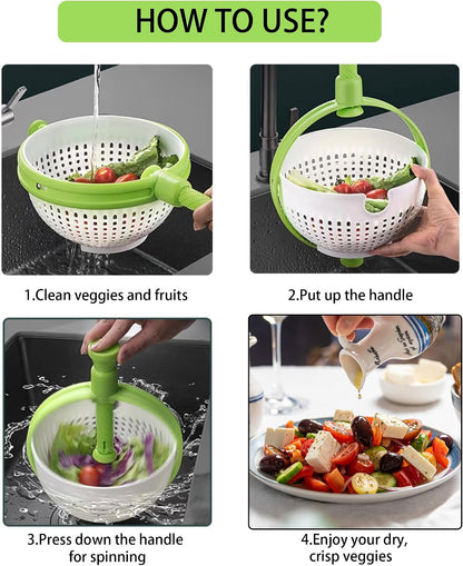 Collapsible Salad Spinner 3-In-1, 3Qt Space Saving Colander & Vegetable Dryer, Foldable for Easy Storage, Dishwasher Safe, Bpa-Free, Non-Slip Base, for Small Kitchens, Dorms, RV, Camping